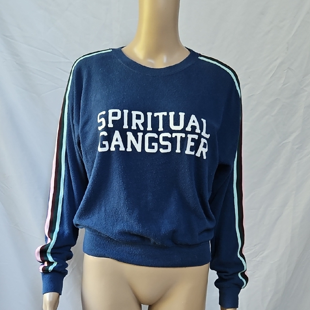 Blue Spiritual Gangster Malibu logo sweatshirt with side-striped sleeves